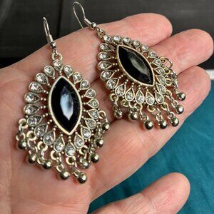 Paparazzi  Starlet style, black gem center surrounded by rhinestones earrings